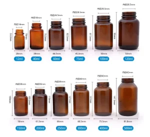 Wide Mouth Amber Glass Medicine Bottle with Seal