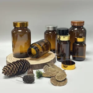 Wide Mouth Amber Glass Medicine Bottle with Sealed Closure