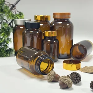 Wide Mouth Amber Medicine Bottle, Medical Glass Container, Sealed Pill Glass Bottle