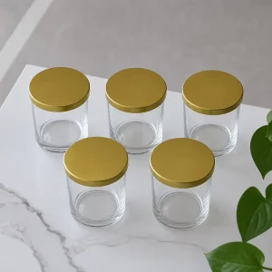 Wide Mouth Clear Cylinder Glass Storage Jar with Gold Metal Lid Glass Container for Candle Spices Dry Goods & Home Decoration