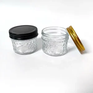 Wide-Mouth Diamond Glass Jar with Airtight Aluminum Screw Cap for Jam, Jelly, Honey, Sugar and Candy