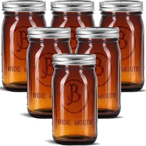 Wide Mouth Glass Food Jars 32oz 6 Pack with Airtight Metal Lids for Storage Canning and Fermenting