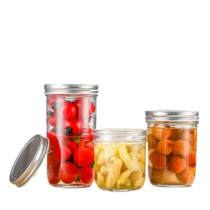 Wide Mouth Glass Mason Canning Jars, 8 oz, 12 oz, and 16 oz, with Screw Lids for Jam, Pickles, and Food Storage