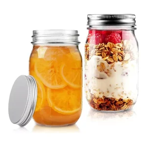 Wide-Mouth Glass Mason Canning Jars with Lids, 5 oz, 8 oz, 12 oz, 16 oz, 25 oz, 33 oz
