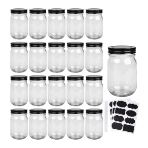 Wide Mouth Glass Mason Jar With Black Lid for Pickles Kitchen Storage Spices and Honey
