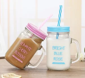 Wide Mouth Glass Mason Jars with Lid and Straw Handles for Coffee, Milk, and Food Storage Manufacturer