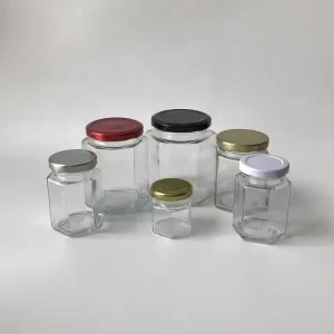 Wide Mouth Hexagonal Glass Canning Jar with Tinplate Twist Screw Lid for Candle Food and Honey