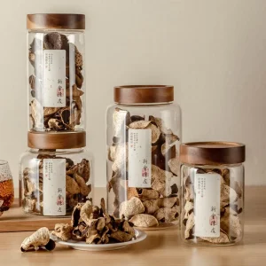 Wide Mouth Large Capacity Borosilicate Glass Spice Storage Jar with Threaded Wooden Lid