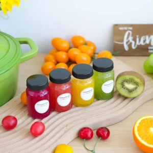Wide Mouth Leakproof 2 oz Glass Shot Mini Bottles With Black Lids Small Clear Jar for Ginger Wellness Shot Juice
