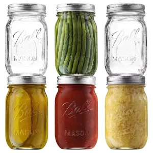 Wide Mouth Luxury Glass Mason Jars Eco-Friendly Airtight Lids Freshness Preservation 6-Pack 32oz Canning Pickling