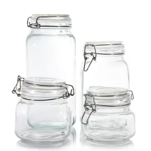 Wide-Mouth Mason Jars 17oz 32oz Airtight Glass Preserving Jars with Leakproof Rubber Gasket and Clip-Top Lids