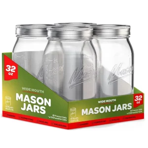 Wide Mouth Mason Jars With Airtight Lids 32 Oz 12 Pack Glass Canning Jars for Fermenting Pickling Meal Prep Overnight Oats