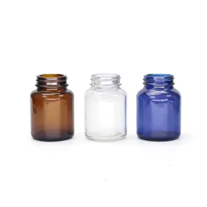 Wide-Mouth Round Amber Glass Capsule Bottles with Screw Cap 60ml-500ml for Pill and Vitamin Storage