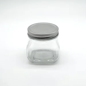 Wide Mouth Short Glass Mason Jar 16oz Square Round Canning Jars with Metal Screw Lids