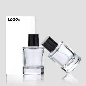 Women’s Glass Perfume Bottle 30ml 50ml 100ml Cylinder Empty Bottle with Pump Sprayer and Gold Stamping