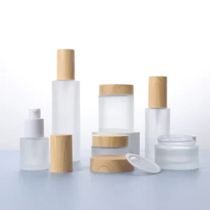 Wood Grain Plastic Lid 20ml 30ml 40ml 50ml 60ml 80ml 100ml 120ml Cosmetic Frosted Glass Lotion Pump Bottle 30g 50g Cream Jar Set