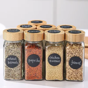 Wood Lids Set 4 oz 120 ML Glass Spice Jar Bottle Pantry Organizer for Seasoning Pepper Food Storage