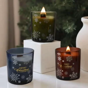 Wood Wick Christmas Soy Wax Glass Candle Jar Gift Set