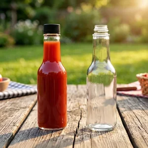 Woozy 3oz 5oz 8oz 150ml Screen Printed Chili Salad Dressing Glass Bottles Insert Hole Shaking Screw Cap No Leak for Hot Tomato
