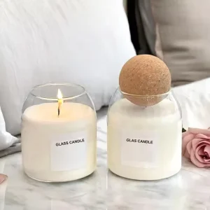 XS1052 Handmade 500ML Heat-Resistant Glass Candle Jar with Round Wooden Cork Ball Lid