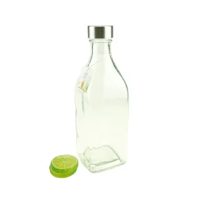 YCS-320 1090ml Clear Glass Square Jar Milk Juice Bottle with Screw Cap 38OZ