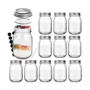 Yogurt Jars 16oz Glass Mason Jar Portable Overnight Oats Container Oatmeal Glass Canning With Lids for Breakfast