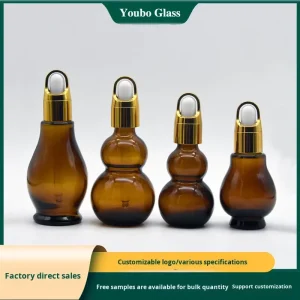 Youbo In Stock 10ml Brown Glass Essential Oil Bottles Light Proof Dropper Single Double Gourd Design Essence Lotion Made China