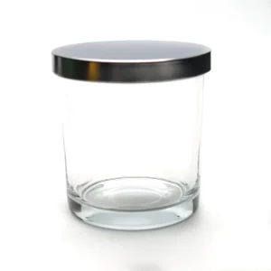 clear Glass Candle Jar and Bottle with Silver Lid