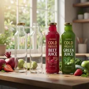 trinkflasche iced tea bottles Beverage drinking Juice Bottles 16 oz Clear Glass Beverage Bottles with Gold Metal Lugs Caps